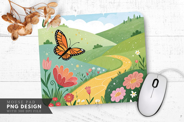 Whimsical Butterfly Garden Mouse Pad PNG Design Sublimation Regulrcrative 