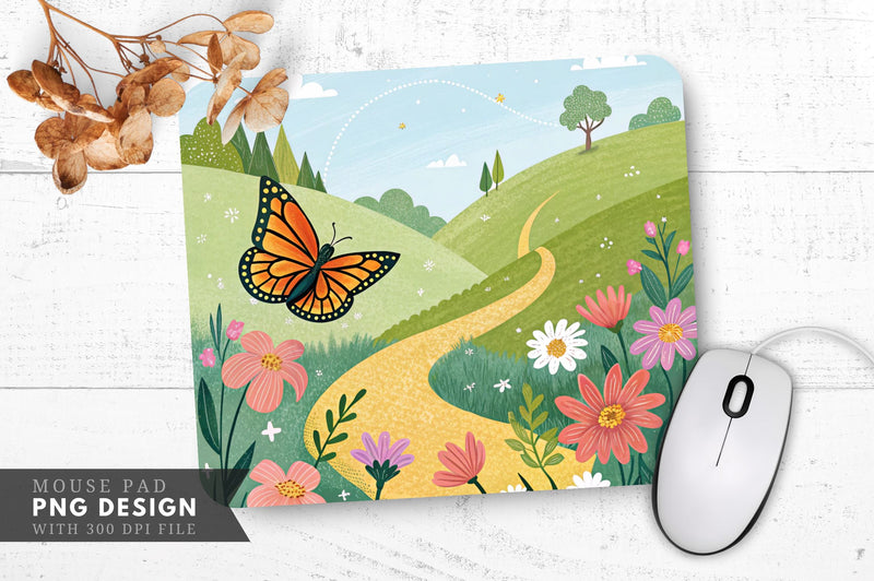 Whimsical Butterfly Garden Mouse Pad PNG Sublimation Regulrcrative 
