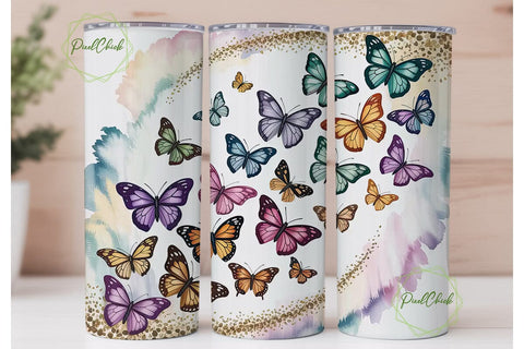 Whimsical Butterfly Glitter 20oz Tumbler Sublimation PixelChick 