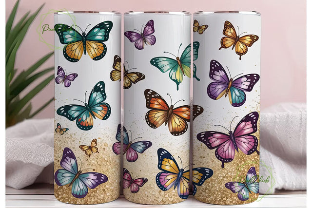 Whimsical Butterfly Glitter 20oz Tumbler Sublimation PixelChick 