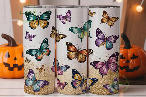 Whimsical Butterfly Glitter 20oz Tumbler Sublimation PixelChick 