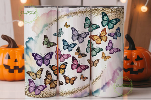 Whimsical Butterfly Glitter 20oz Tumbler Sublimation PixelChick 