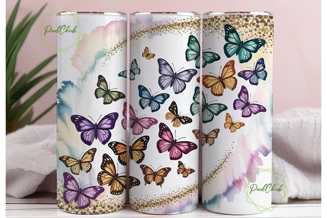Whimsical Butterfly Glitter 20oz Tumbler Sublimation PixelChick 