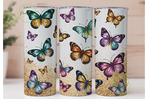 Whimsical Butterfly Glitter 20oz Tumbler Sublimation PixelChick 