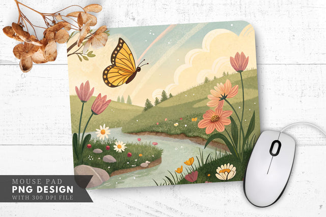 Whimsical Butterfly Haven Mouse Pad PNG Design Sublimation Regulrcrative 
