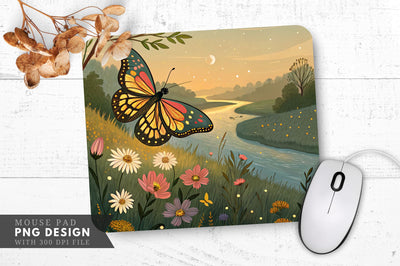 Whimsical Butterfly in a Floral Dreamscape Mouse Pad Design Sublimation Regulrcrative 
