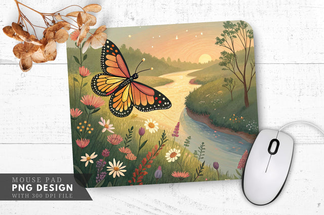 Whimsical Butterfly in a Floral Dreamscape Mouse Pad PNG Design Sublimation Regulrcrative 