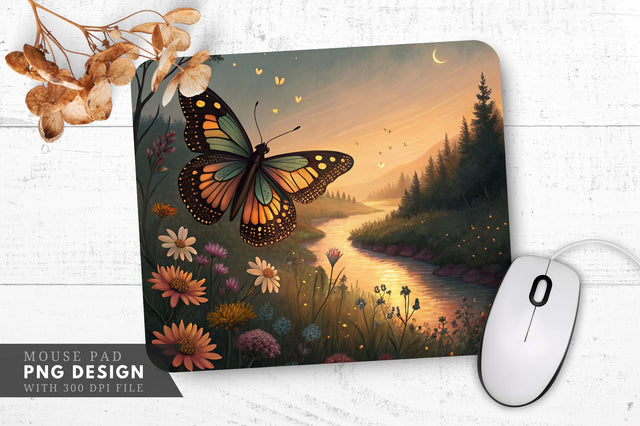 Whimsical Butterfly in a Floral Dreamscape Mouse Pad PNG Sublimation Regulrcrative 