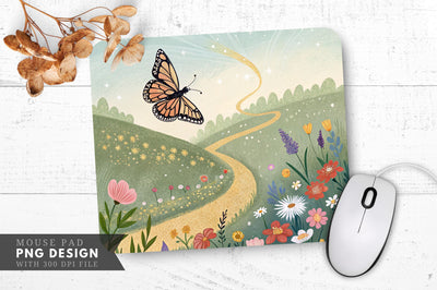 Whimsical Butterfly in Magical Meadow Mouse Pad PNG Design Sublimation Regulrcrative 