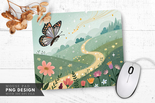 Whimsical Butterfly in Magical Meadow Mouse Pad PNG Sublimation Regulrcrative 