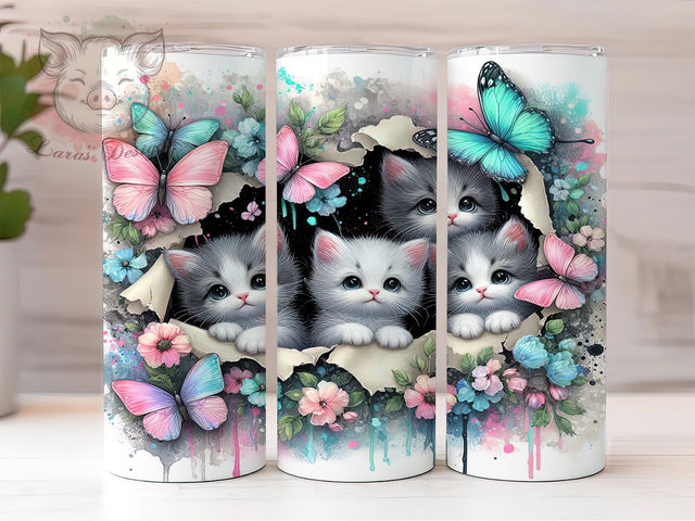 Whimsical Butterfly Kitten Tumbler, Butterfly Cats, 20Oz Tumbler, Sublimation Design, Whimsical Wrap, Feline Fantasy, Pastel Vibes Sublimation Lara' s Designs 