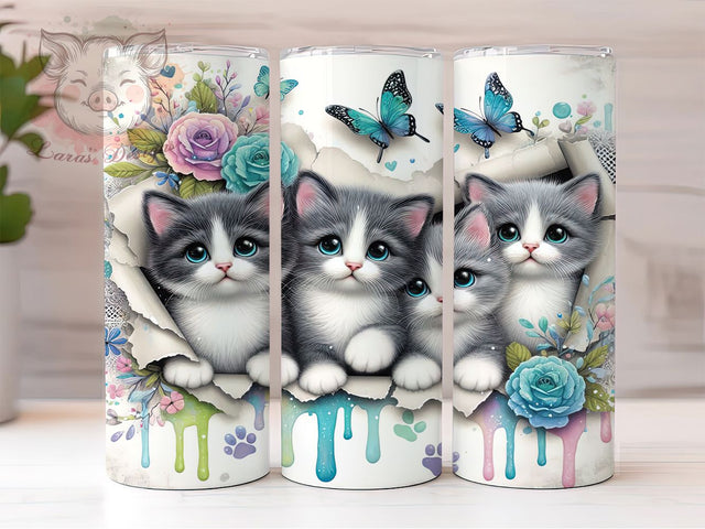 Whimsical Butterfly Kitten Tumbler, Butterfly Cats, 20Oz Tumbler, Sublimation Design, Whimsical Wrap, Feline Fantasy, Pastel Vibes Sublimation Lara' s Designs 