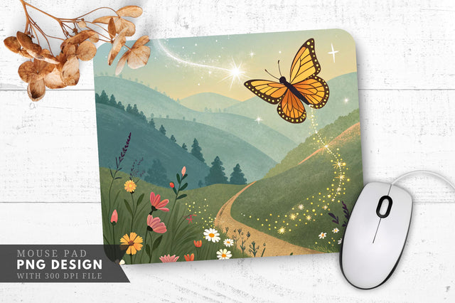 Whimsical Butterfly Paradise Mouse Pad PNG Design Sublimation Regulrcrative 