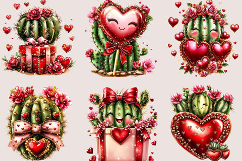 Whimsical Cactus Valentine Clipart Sublimation SVGArt 