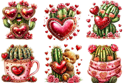 Whimsical Cactus Valentine Clipart Sublimation SVGArt 