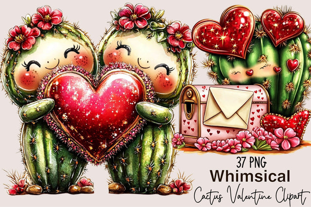 Whimsical Cactus Valentine Clipart Sublimation SVGArt 