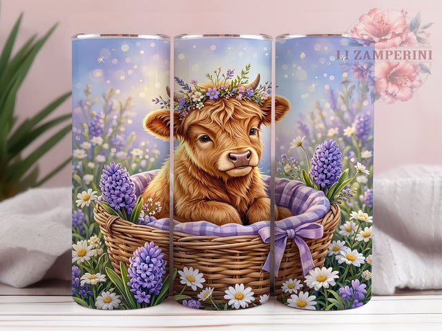 Whimsical Calf Basket 20oz Tumbler, Whimsical Style, Calf Theme, Basket Motif, Farmhouse Charm, Playful Design, Skinny Tumbler, Sublimation PNG Sublimation Li Zamperini 