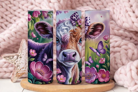 Whimsical Calf & Floral 20oz Tumbler Sublimation DesignSVG 