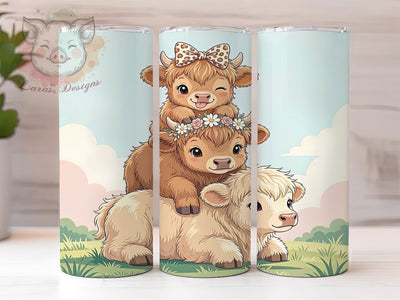 Whimsical Calf Trio Pink 20oz Tumbler, Whimsical Theme, Calf Trio, Pink Motif, Rustic Charm, Playful Style, Skinny Tumbler, Sublimation PNG Sublimation Lara' s Designs 