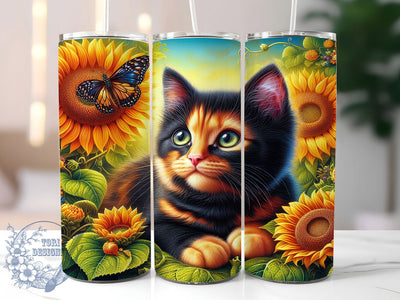 Whimsical Calico Butterfly Cat Tumbler, Butterfly Cat Tumbler, Cute Pet Wrap, Whimsical Cat Wrap, Artistic Butterfly Wrap, Sublimation Design, Trendy Gift Idea Sublimation ToriDesigns 