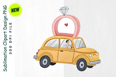 Whimsical Car with Ring Box and Floating Hearts Sublimation Clipart Sublimation Regulrcrative 