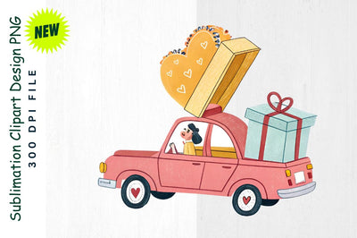Whimsical Car with Ring Box and Floating Hearts Sublimation Clipart Sublimation Regulrcrative 