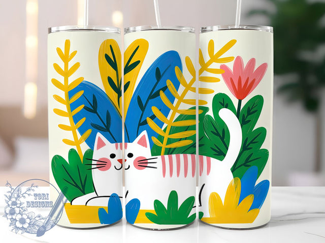Whimsical Cartoon Cat Tumbler Wrap, Cat And Butterfly Design, Whimsical Cat Wrap, Playful Cat Sublimation, Butterfly Cat Illustration, 20oz Tumbler Template, Cute Animal Design Sublimation ToriDesigns 