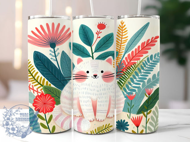 Whimsical Cartoon Cat Tumbler Wrap, Cat And Butterfly Design, Whimsical Cat Wrap, Playful Cat Sublimation, Butterfly Cat Illustration, 20oz Tumbler Template, Cute Animal Design Sublimation ToriDesigns 