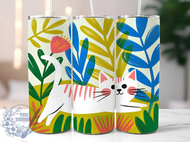 Whimsical Cartoon Cat Tumbler Wrap, Cat And Butterfly Design, Whimsical Cat Wrap, Playful Cat Sublimation, Butterfly Cat Illustration, 20oz Tumbler Template, Cute Animal Design Sublimation ToriDesigns 