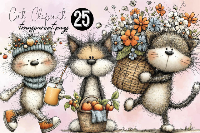 Whimsical Cat Clipart Sublimation SVGArt 