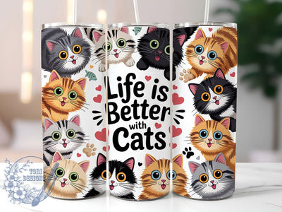 Whimsical Cat Lover Tumbler, Cute Cat Tumbler, Life with Cats Wrap, Whimsical Cat Wrap, Rustic Cat Wrap, Sublimation Design, Trendy Gift Idea Sublimation ToriDesigns 