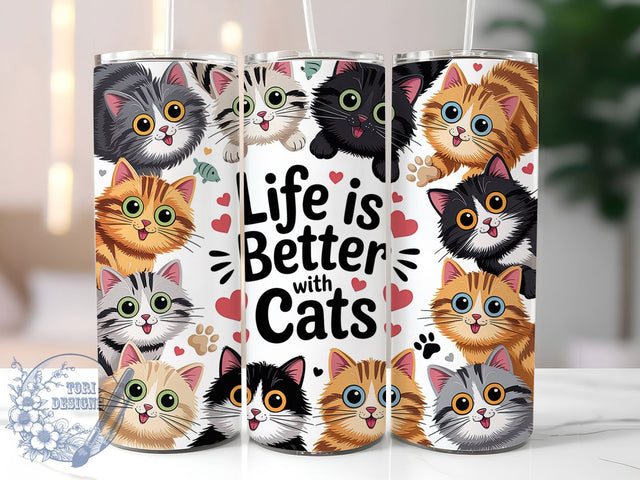 Whimsical Cat Lover Tumbler, Cute Cat Tumbler, Life with Cats Wrap, Whimsical Cat Wrap, Rustic Cat Wrap, Sublimation Design, Trendy Gift Idea Sublimation ToriDesigns 