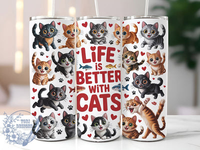 Whimsical Cat Lover Tumbler, Cute Cat Tumbler, Life with Cats Wrap, Whimsical Cat Wrap, Rustic Cat Wrap, Sublimation Design, Trendy Gift Idea Sublimation ToriDesigns 