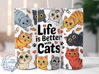 Whimsical Cat Lover Tumbler, Cute Cat Tumbler, Life with Cats Wrap, Whimsical Cat Wrap, Rustic Cat Wrap, Sublimation Design, Trendy Gift Idea Sublimation ToriDesigns 