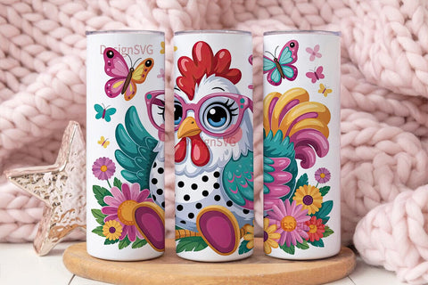 Whimsical Chicken 20oz Tumbler Wrap Sublimation DesignSVG 