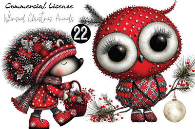 Whimsical Christmas Animals Clipart Bundle. Sublimation SVGArt 