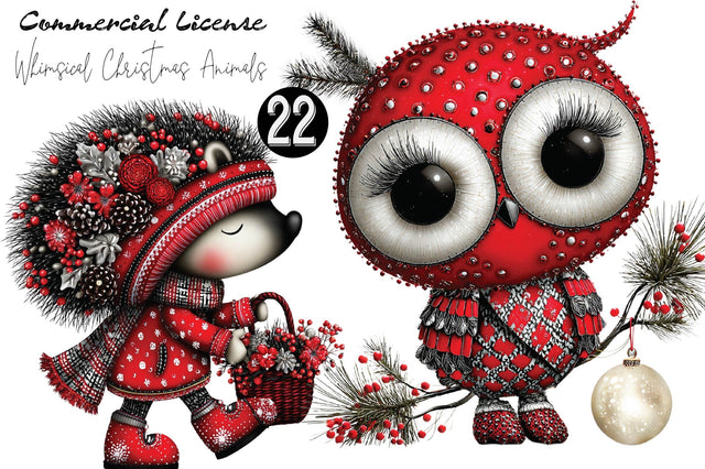 Whimsical Christmas Animals Clipart Bundle. Sublimation SVGArt 