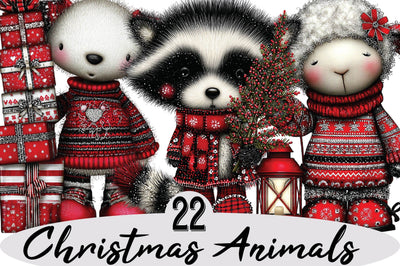 Whimsical Christmas Animals Clipart Bundle. Sublimation SVGArt 