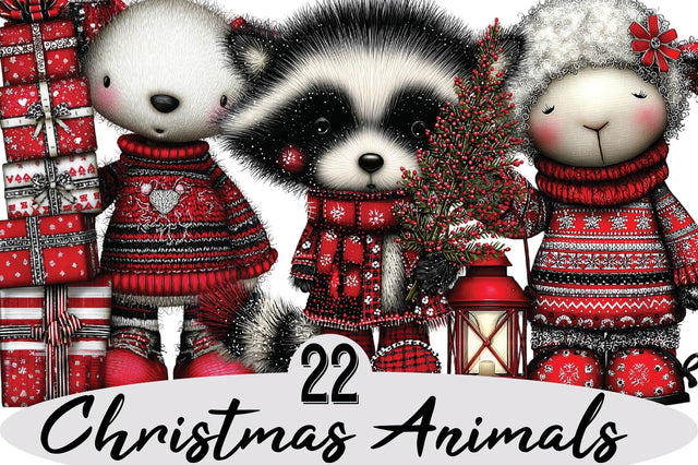 Whimsical Christmas Animals Clipart Bundle. Sublimation SVGArt 