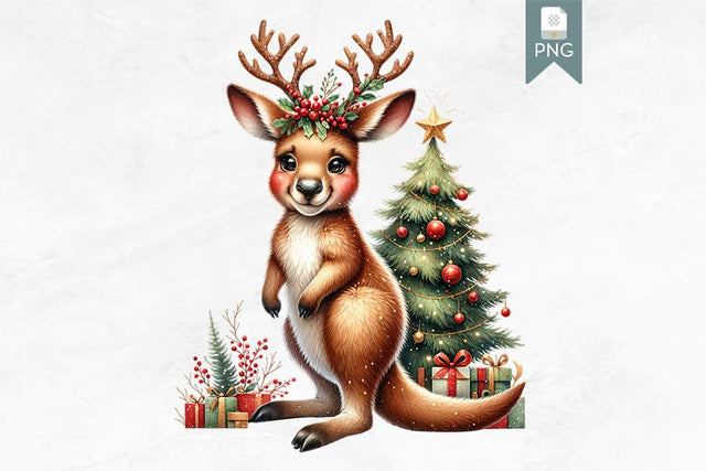Whimsical Christmas Antlers Kangaroo Clipart Sublimation BijouBay 