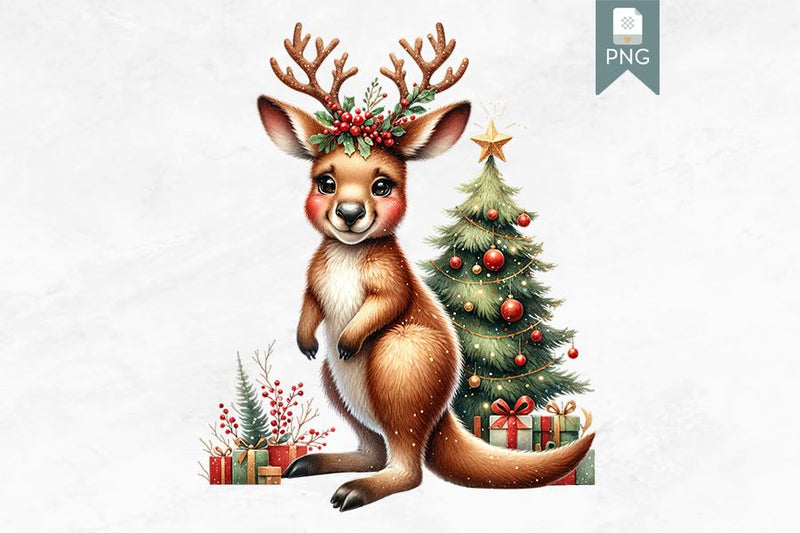 Whimsical Christmas Antlers Kangaroo Clipart Sublimation BijouBay 
