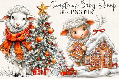 Whimsical Christmas Baby Sheep Clipart Bundle. Sublimation SVGArt 