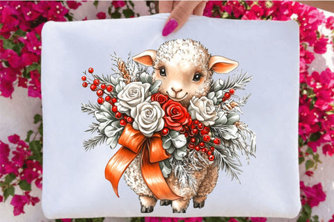 Whimsical Christmas Baby Sheep Clipart Bundle. Sublimation SVGArt 