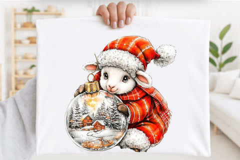 Whimsical Christmas Baby Sheep Clipart Bundle. Sublimation SVGArt 