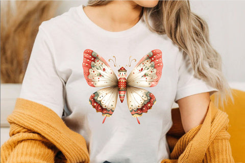 Whimsical Christmas Butterfly Clipart. Sublimation SVGArt 