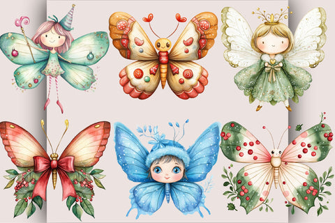 Whimsical Christmas Butterfly Clipart. Sublimation SVGArt 