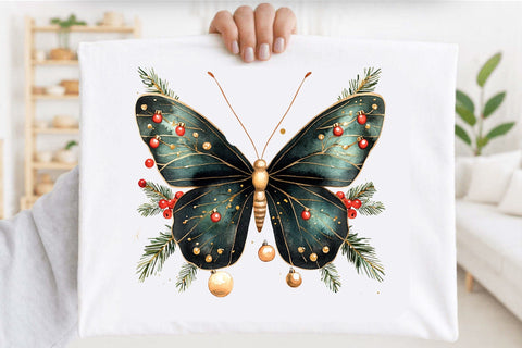 Whimsical Christmas Butterfly Clipart. Sublimation SVGArt 