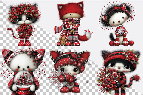 Whimsical Christmas Cat Clipart Bundle. Sublimation SVGArt 