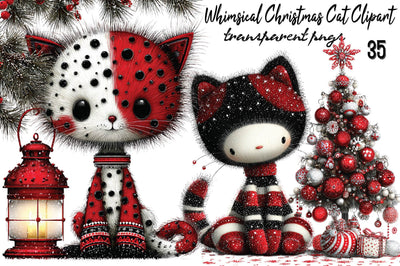 Whimsical Christmas Cat Clipart Bundle. Sublimation SVGArt 
