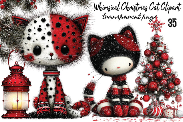 Whimsical Christmas Cat Clipart Bundle. Sublimation SVGArt 